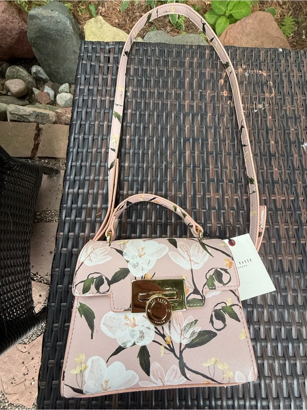 NEW🌸Ted Baker Lili Top Handle Satchel crossbody pale pink botanical print $140